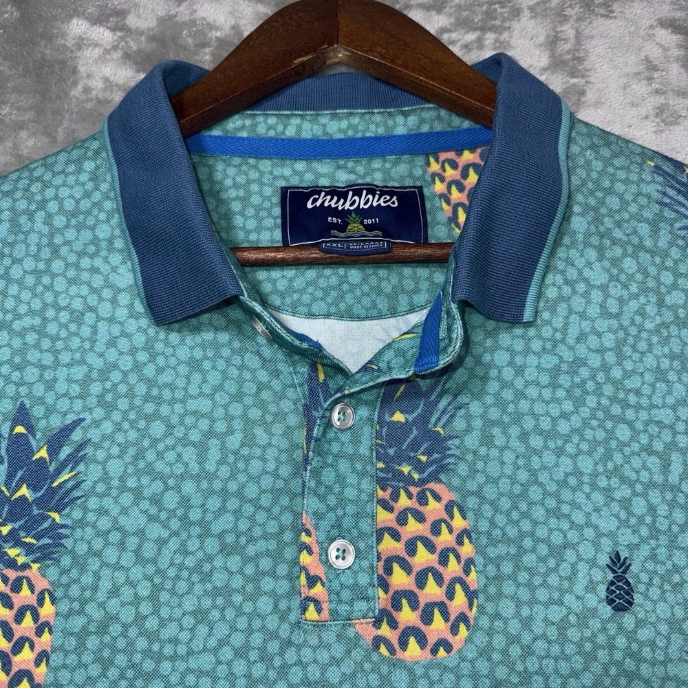 Chubbies‎ Polo Mens XXL Shirt Golf Stretch Aqua Pineapple Beach Coastal Classic